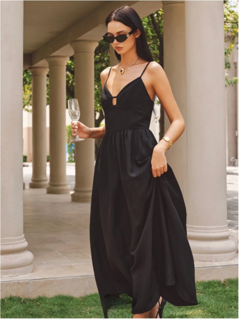 Commense Keyhole Bustier Cami Black Maxi Dress Size XS Minimalist LBD Event